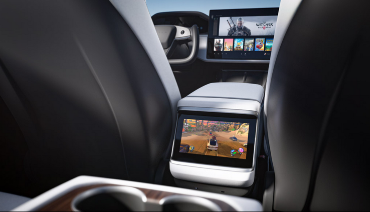 Rear seat gaming in the new Model S rivals the PS5 for gaming performance. (Image: Tesla)