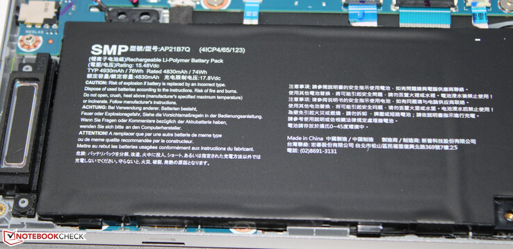 The battery has a capacity of 76 Wh.