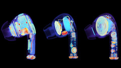 The AirPods Pro 2 next to two fakes from left to right. (Image source: Lumafield & @JonBruner)