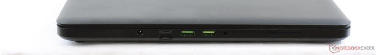 Left: AC adapter, Gigabit Ethernet, 2x USB 3.0, 3.5 mm headset
