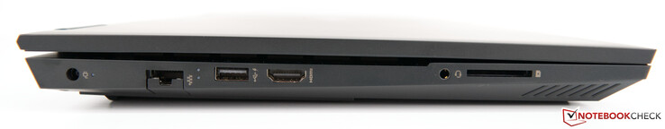 Left: Power supply, Gigabit RJ45, USB 3.1 Gen. 1 (HP Sleep and Charge), HDMI 2.0b, 3.5 mm combo audio, SD card reader