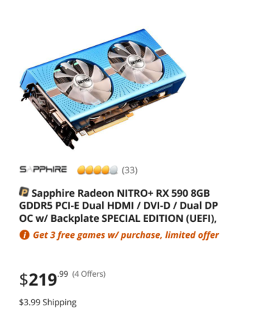 RX 590 variant for US$219.99. (Source: Newegg)