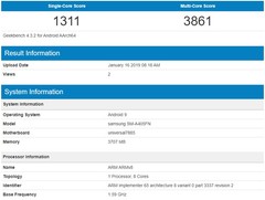 Samsung Galaxy A40 (SM-A405FN) listing with Exynos 7885 and Android Pie in tow (Source: Geekbench Browser)