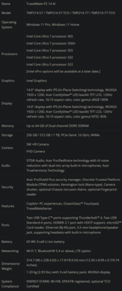 TravelMate P2 14 AI specs