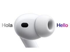 Artistic representation of AirPods Pro 3 translating Spanish to English. (Image source: Apple)