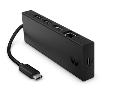 HP portable USB-C 4K HDMI hub with multiple ports and integrated USB-C cable (Image source: HP)