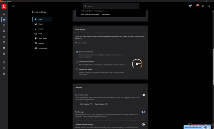 The three Lenovo power profiles are accessible via Lenovo Vantage. They also correlate with the three default Windows power profiles