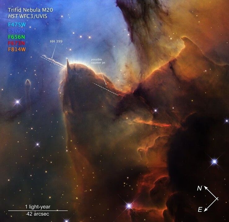An image of the Trifid Nebula taken by the Hubble Space Telescope.