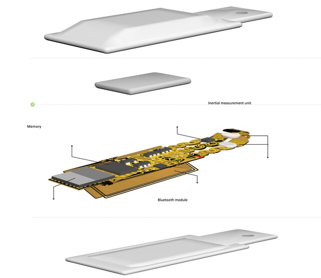 NWU wireless sensor contains battery, flash memory, Bluetooth, and microphones.  (Source: Northwestern University)