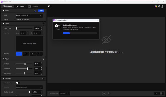 Elgato Camera Hub: Update, Settings and presets to the left