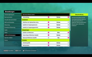 Graphics & performance menu with presets