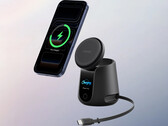 the MagStand Charging Station can power three devices at the same time. Pictured: the charging stand in black.