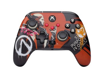 The Borderlands 4 controller has an orange and black color scheme with murals and logos lifted from the game. (Image source: PowerA)