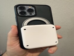 The M4 Snap-On attaches to the back of a MagSafe-compatible phone.
