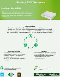 Sustainability of the Lenovo IdeaCentre Mini 5 (source: Lenovo)