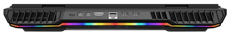 Rear: USB 3.2 Gen 2 (Type C), 2x Mini Displayport (version 1.4, G-Sync), HDMI (version 2.1, HDCP 2.3), 2.5 Gigabit Ethernet, 2x power connector