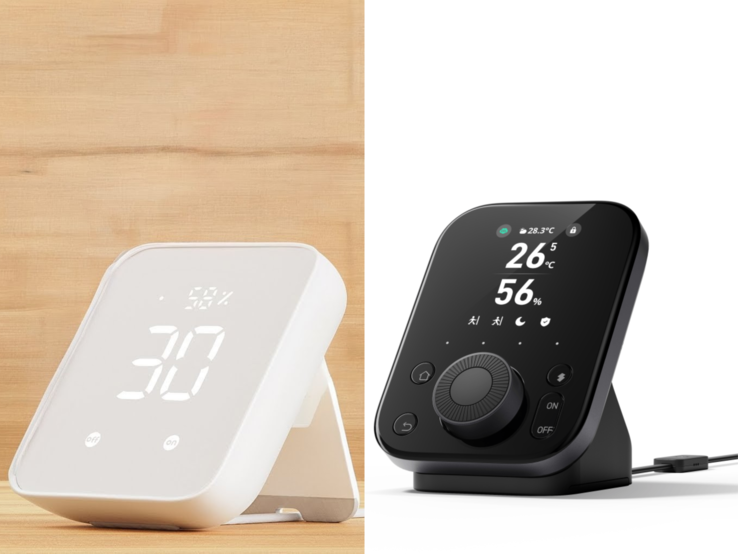 SwitchBot Hub 3 (pictured, right) is an all-black upgrade to the 2nd-gen SwitchBot Hub (pictured, left) with a better display, a dial and four buttons. (Image source: SwitchBot)