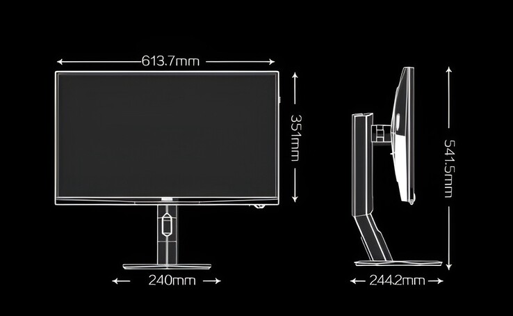 The image portrays the dimensions of the recently launched AOC Agon AG277UX gaming monitor. 