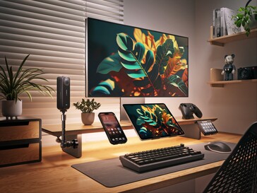 Smart LED Monitor Stand with accessories.