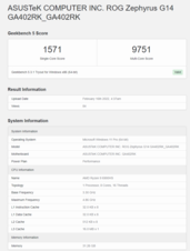 Asus ROG Zephyrus G14 with Ryzen 9 6900HS and Radeon RX 6800S in Geekbench. (Source: PugetBench)