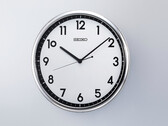Seiko KX701S retro quartz wall clock with silver-coloured frame and contrasting black and white dial.