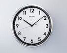 Seiko KX701S retro quartz wall clock with silver-coloured frame and contrasting black and white dial.
