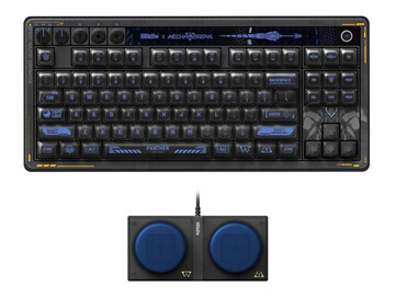 The 8BitDo Retro 87 Mechanical Keyboard Mecha Break: Panther Edition comes with two Super Buttons and 21 extra keycaps. (Image source: 8BitDo)