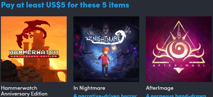 Decorative image. The first tier contains 5 games (Image source: Humble Bundle)