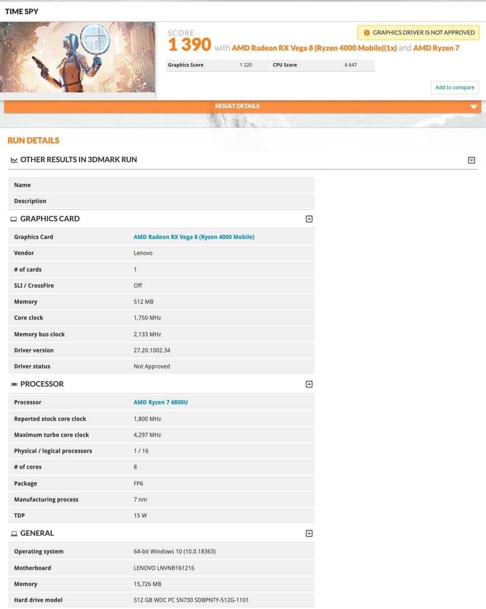 3DMark confirms class leading Ryzen 7 4800U and RX Vega 8