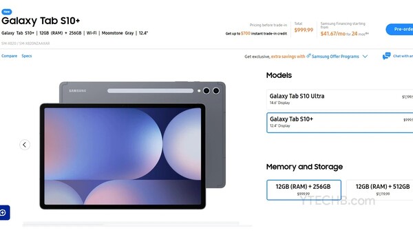 The Galaxy Tab S10+ will have a 12.4-inch display. (Image source: Samsung via Ytechb)