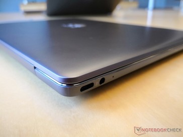 Left edge for charging and audio. No integrated USB Type-A