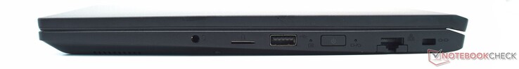 3.5 mm headset jack, microSD card reader, USB Type-A, Gigabit LAN, Kensington slot