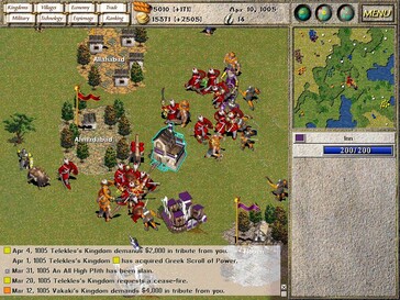 Players will have to overlook the somewhat inconsistent proportions between buildings and units. (Pictured: A screenshot from Seven Kingdoms: Ancient Adversaries.)