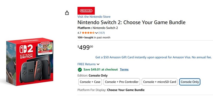 Switch 2 bundle listed on Amazon.