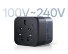 The Ugreen X575 charger has a wide voltage range compatibility. Pictured: a promo picture showing the bottom of the adapter.