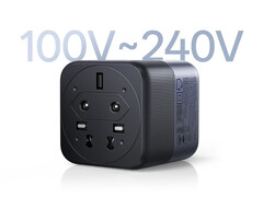 The Ugreen X575 charger has a wide voltage range compatibility. Pictured: a promo picture showing the bottom of the adapter.