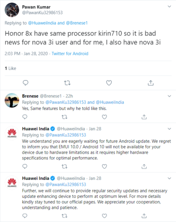 The Huawei Nova 3/Nova 3i will be put on maintenance mode. (Source: Huawei India on Twitter)