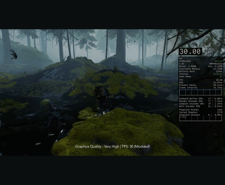 Death Stranding running on the iPad Pro M5 at very high graphics settings and 30 FPS. (Image source: MrMacRight via YouTube)