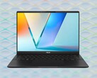 The Asus Vivbook S14 OLED has an RGB keyboard with 1.7 mm of travel. (Image source: Asus, Unsplash, edited)