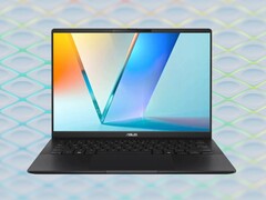 The Asus Vivbook S14 OLED has an RGB keyboard with 1.7 mm of travel. (Image source: Asus, Unsplash, edited)