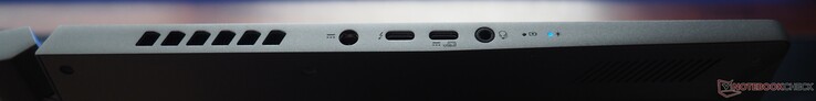 Left side: Power, USB-C 4 (incl. DisplayPort 1.4 & PowerDelivery), USB-C 3.1 Gen 2, audio