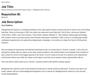 Sledgehammer Games Call of Duty job ad (Image source: screenshot, Activision Careers)