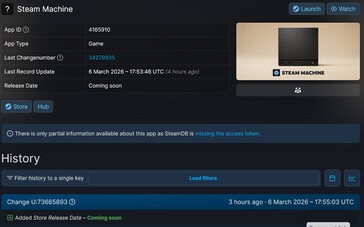 Steam Machine release date update on SteamDB