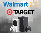 Walmart and Target logos shown above Xbox consoles (Image source: Walmart, Target, Xbox Wire with edits)