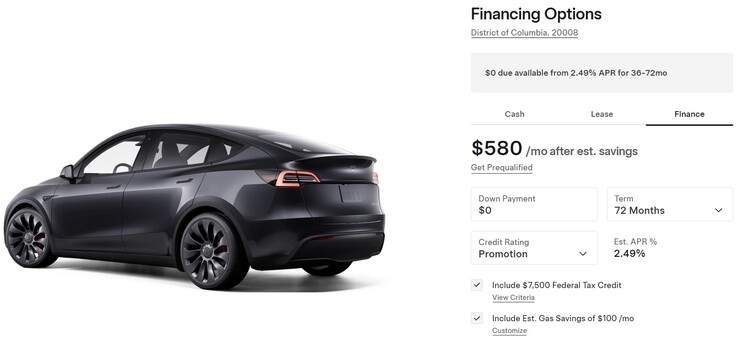 Tesla's new Model Y financing deal with no down payment and 2.49% APR