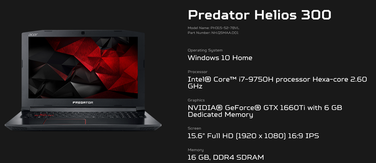 Acer Predator Helios 300 with Nvidia GeForce GTX 1660 Ti. (Source: Acer)