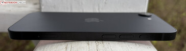 Left: SIM slot, volume buttons, action button