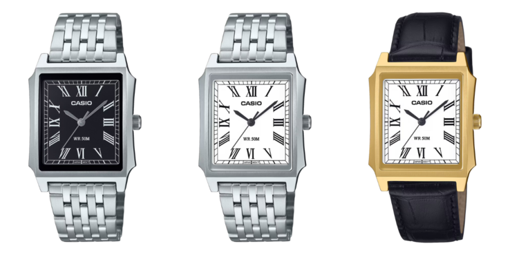 From left to right: the Casio MTP-B190D-1BV, MTP-B190D-7BV, and MTP-B190GL-7BV watches. (Image source: Casio)