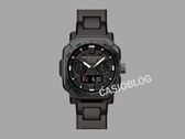 The Casio Pro Trek x White Mountaineering PRW-B1000WM-1 collab watch, pictured with the Casioblog text against a grey background. (Image source: Casioblog)