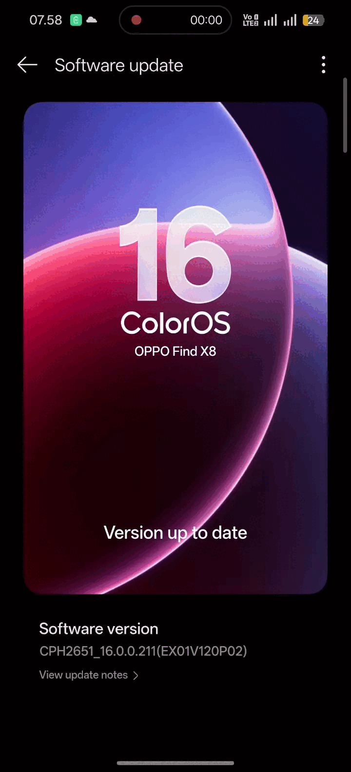 ColorOS 16 OTA on the Oppo Find X8. (Image source: Screenshot shared by an Oppo Community member)